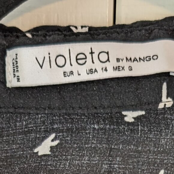 Black with white bird polka dot shirt dress with belt 14 - Picture 8 of 9